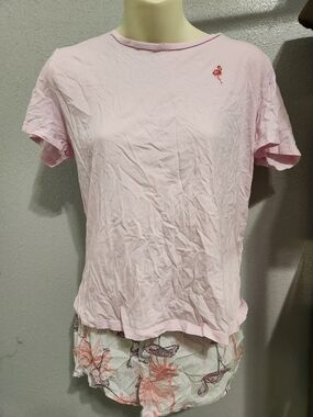 Victoria's Secret Light Pink Short-Sleeve Cotton Tee with Flamingo Accent